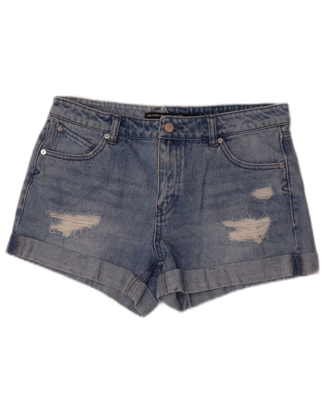 Shorts jeans feminino Boyfriend Fit da Volcom W28 algodão azul médio