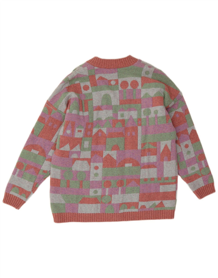 Suéter cardigã feminino Stefanel UK 18 XL multicolorido geométrico