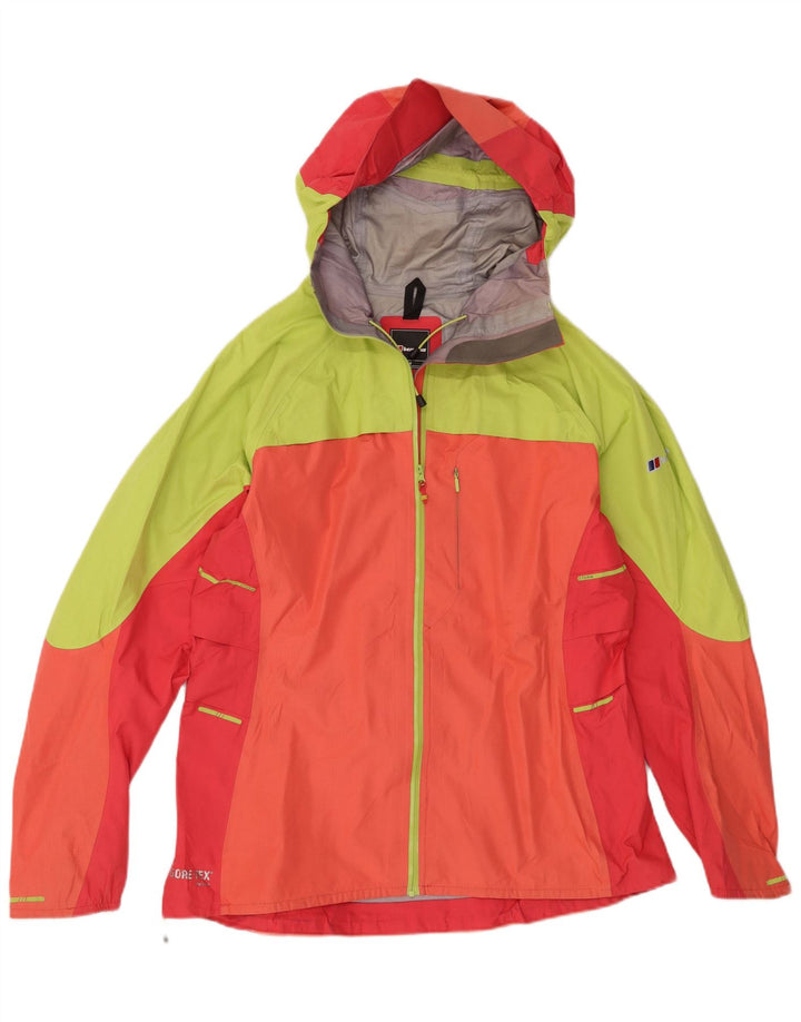 Jaqueta de chuva feminina com capuz Berghaus UK 16 grande bloco colorido laranja