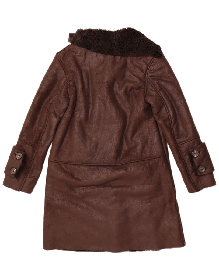 Sobretudo feminino sherpa grande STRADIVARIUS Reino Unido 6 XS poliéster marrom