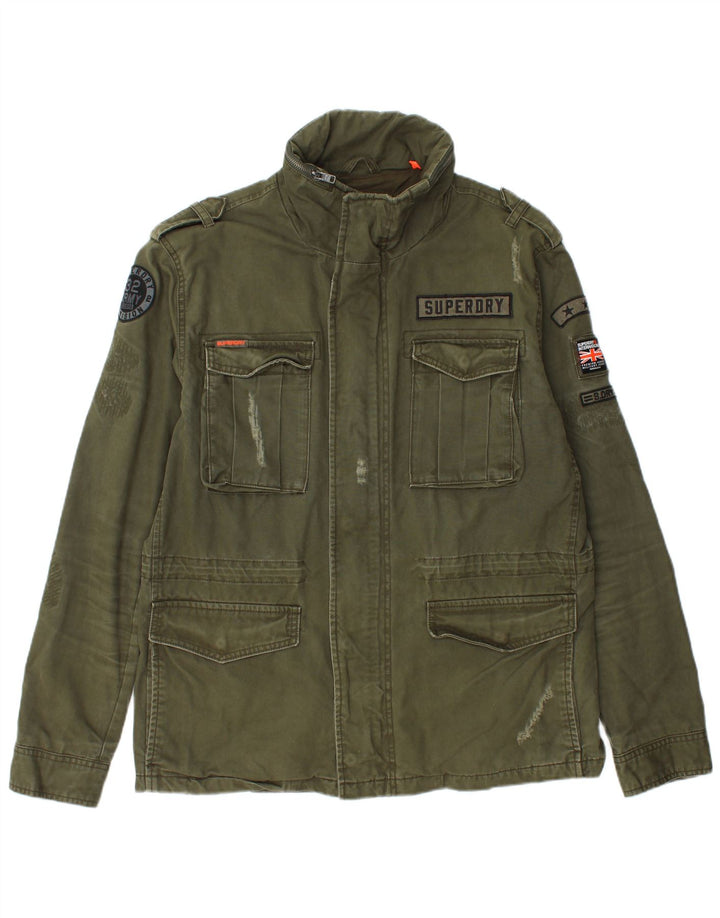 Jaqueta militar masculina SUPERDRY com estampa envelhecida UK 44 2XL algodão cáqui