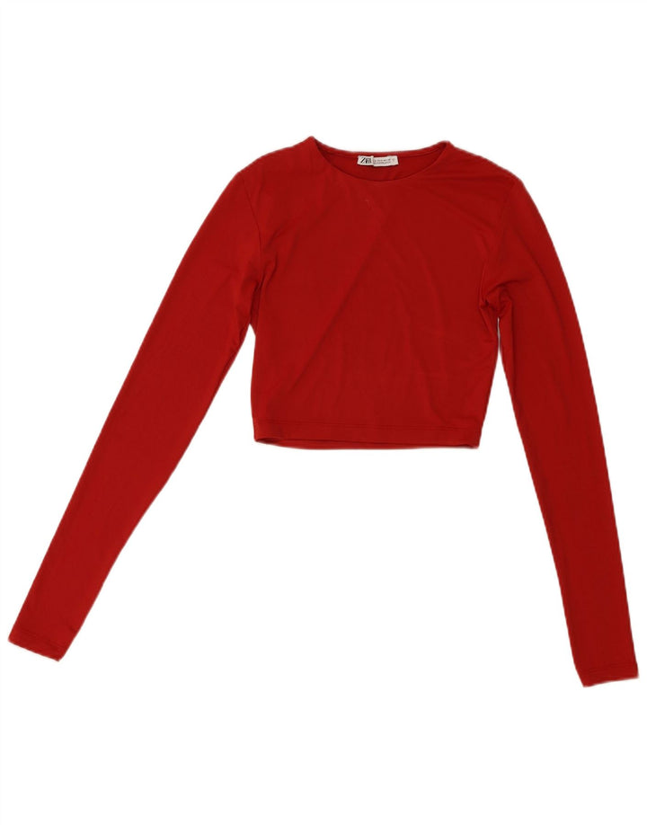 Zara Womens Crop Top Manga Longa Reino Unido 8 Pequeno Vermelho Poliamida