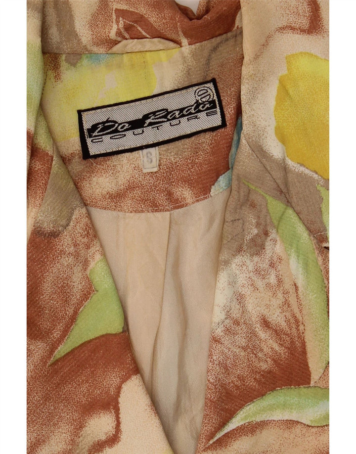 Jaqueta blazer feminina vintage com 4 botões Reino Unido 10 floral pequeno multicolorido