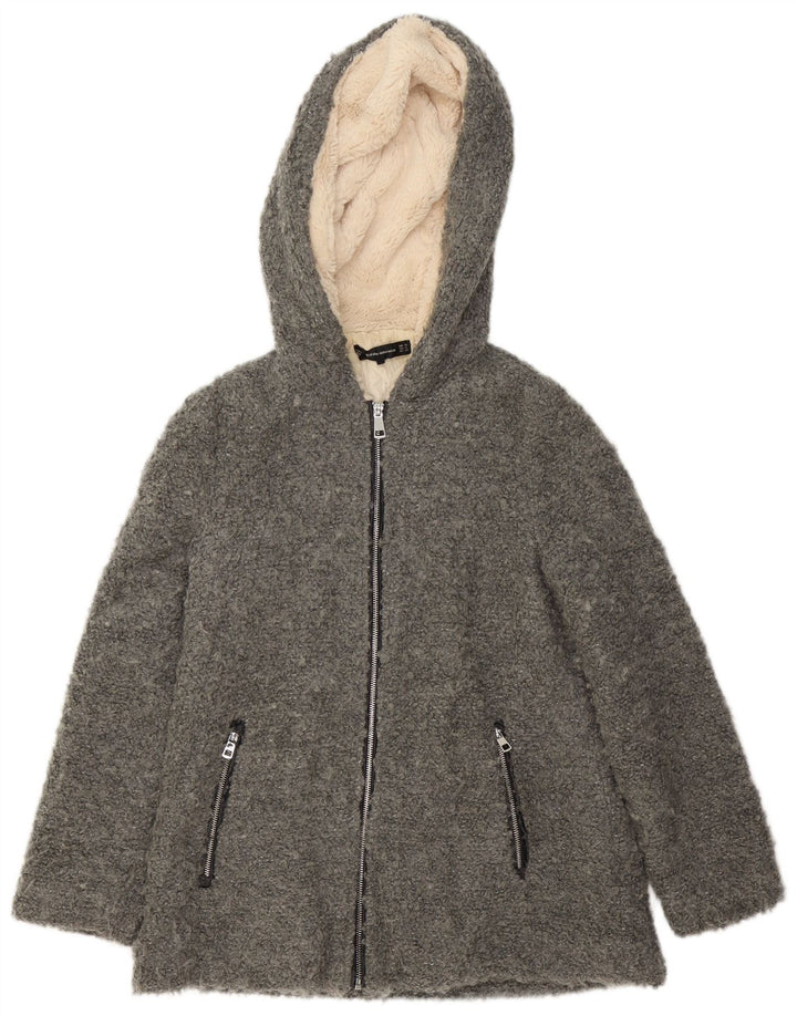 Zara Womens Hooded Oversized Bomber Jacket UK 6 XS Cinza Poliéster