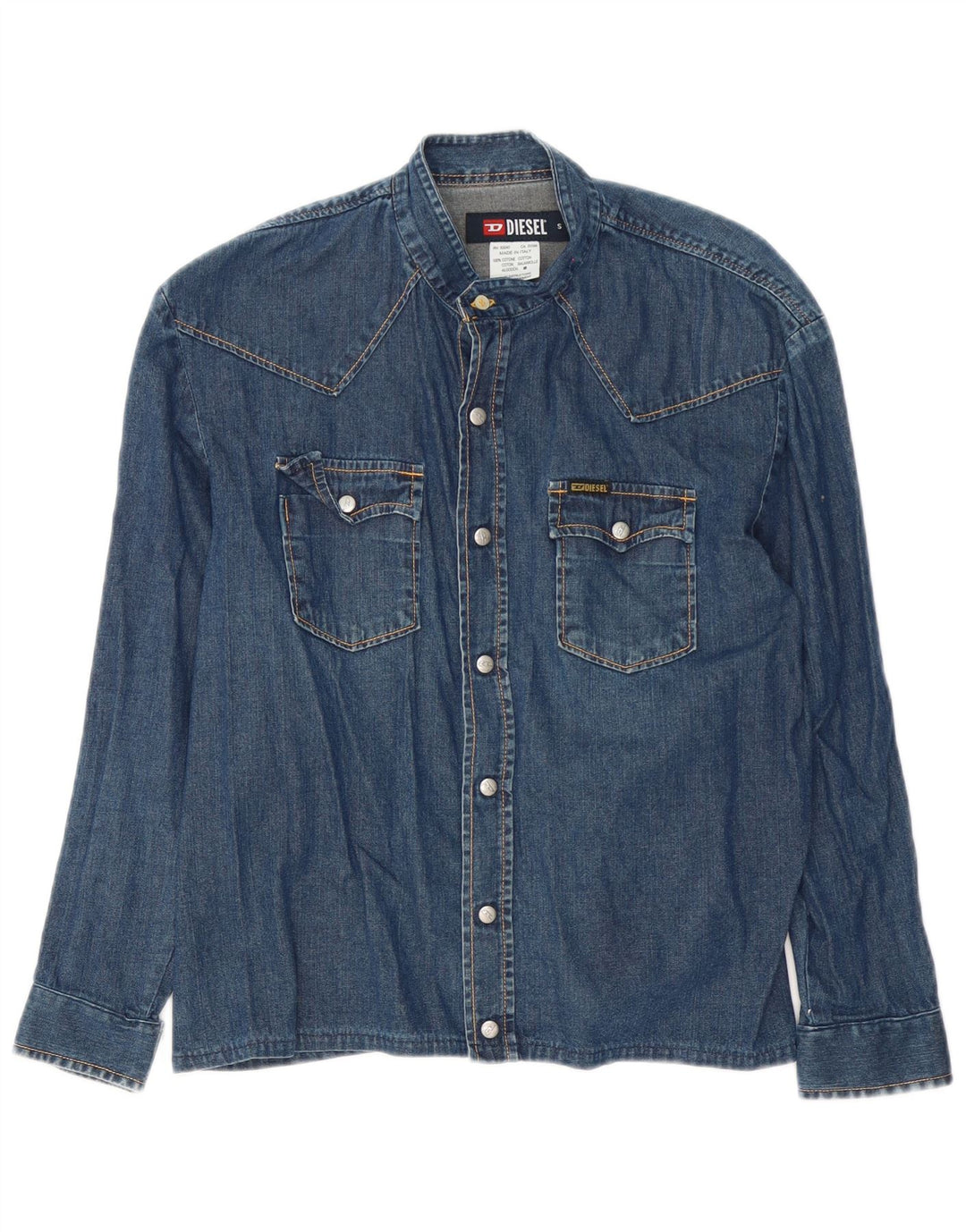Camisa jeans feminina Diesel pequena azul algodão