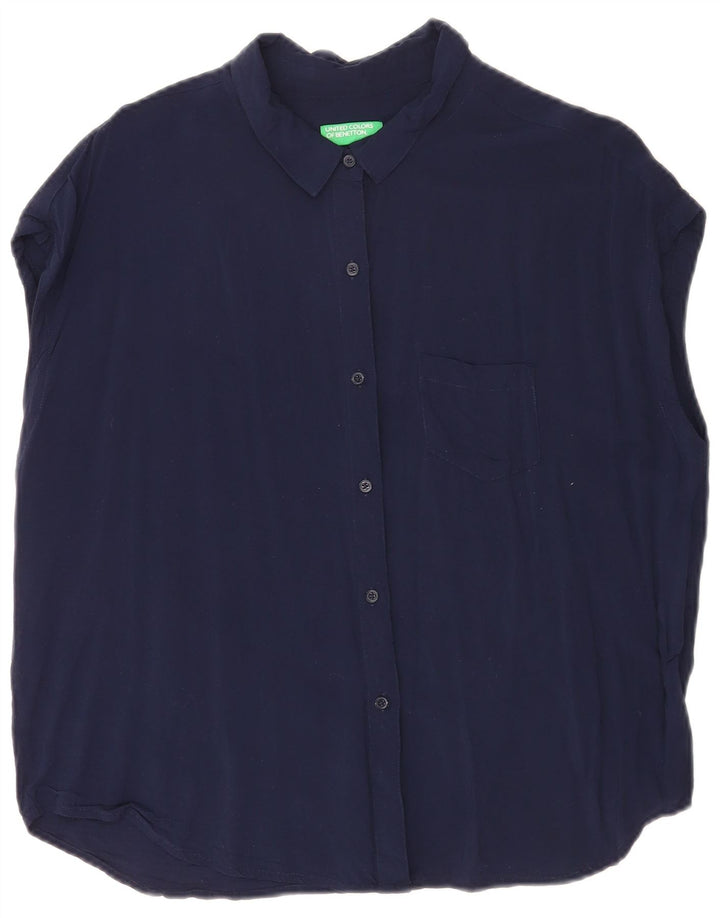 Camisa feminina oversized de manga curta BENETTON Reino Unido 14 médio azul marinho