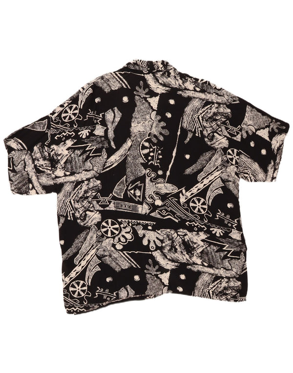 Camisa feminina VINTAGE de manga curta grande IT 46 grande preta geométrica