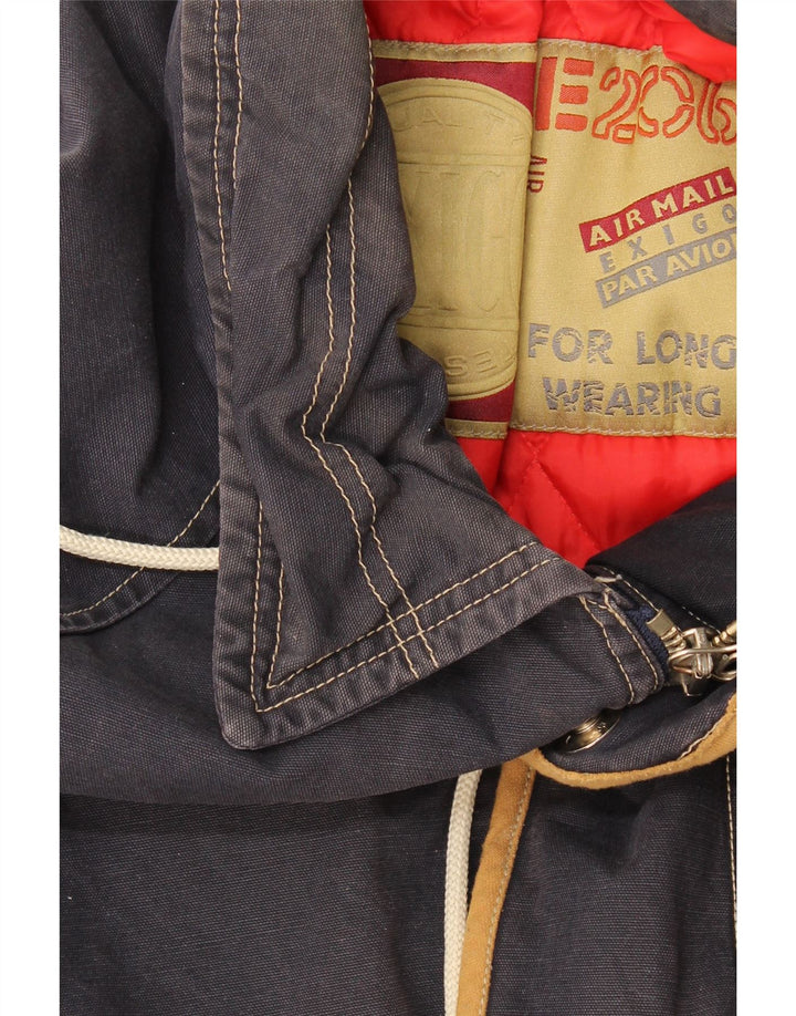 Jaqueta corta-vento masculina vintage UK 44 2XL azul marinho