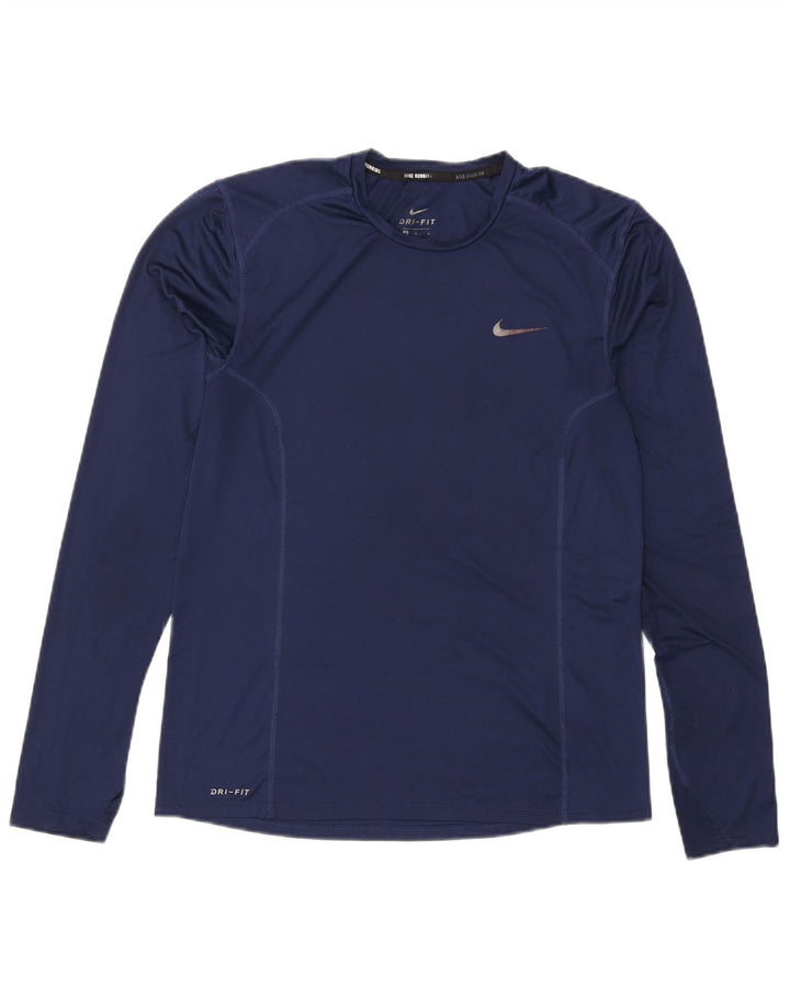 Nike Mens Dri Fit Top Manga Longa Médio Azul Marinho Poliéster