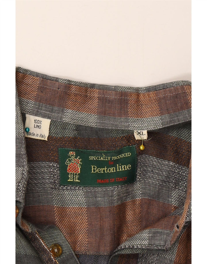 Pulôver masculino vintage de manga curta XL linho xadrez multicolorido
