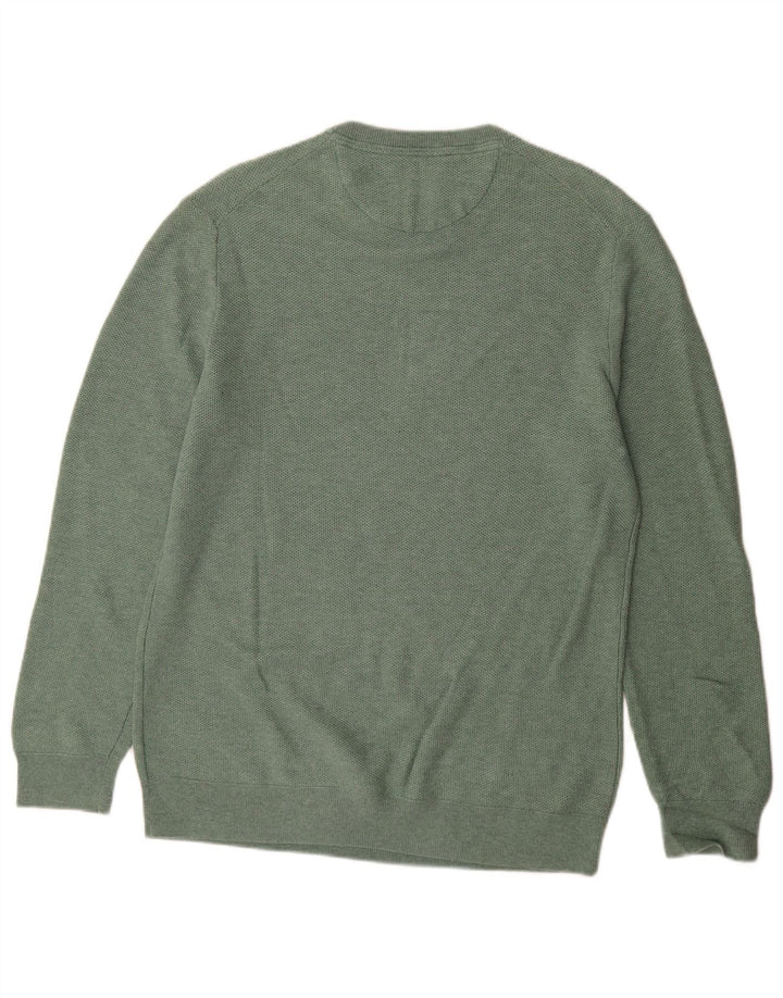 Suéter masculino branco com gola redonda e algodão verde médio