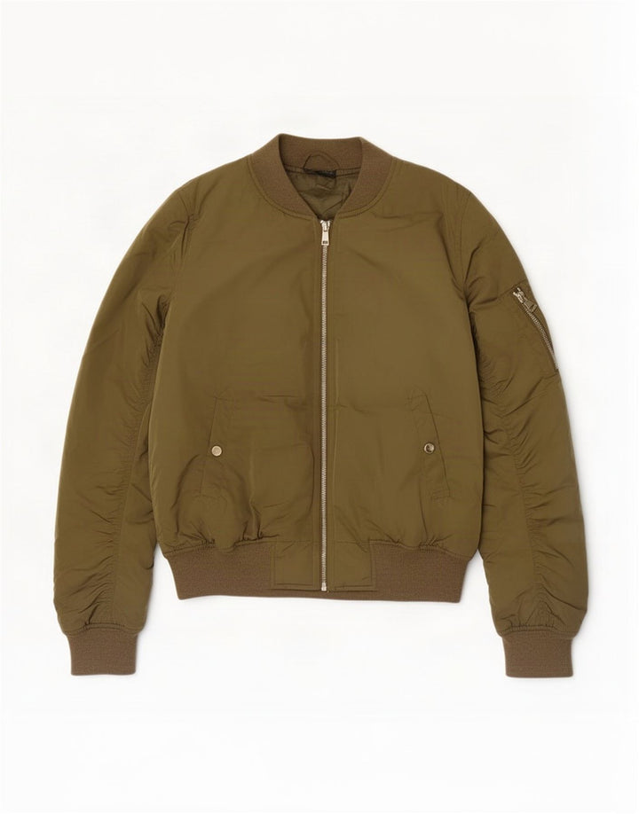 Jaqueta bomber feminina Topshop Reino Unido 10 poliéster cáqui pequeno