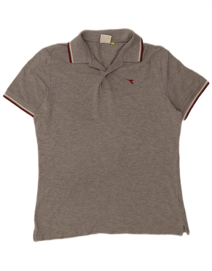 Camisa polo masculina Diadora grande algodão listrado cinza