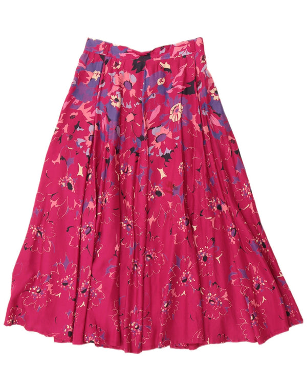 Saia feminina vintage plissada linha A W24 XS rosa floral viscose