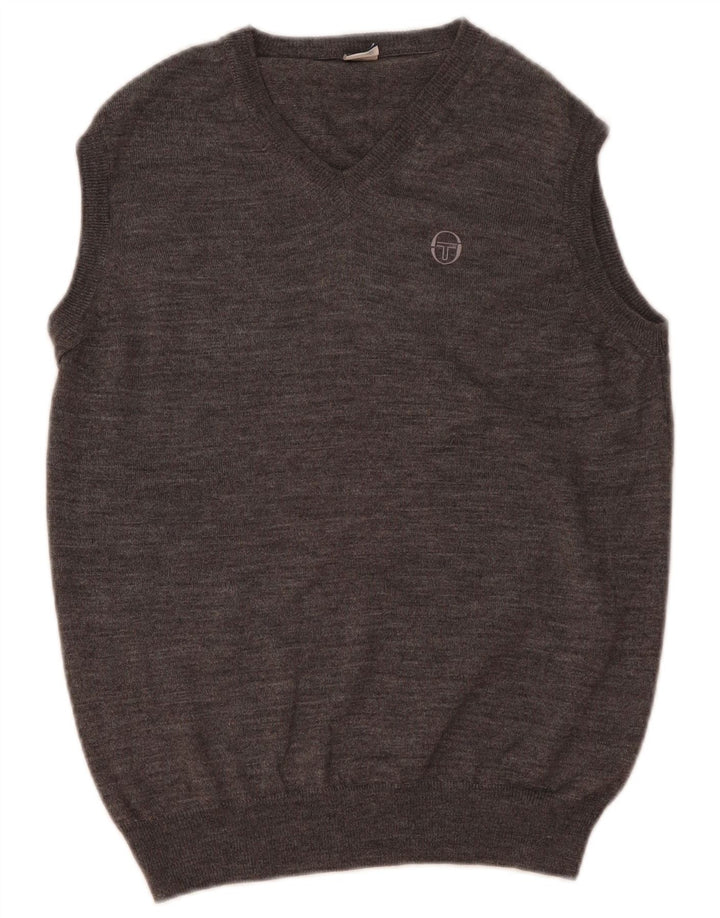 Regata feminina Sergio Tacchini com colete UK 14 lã manchada cinza médio
