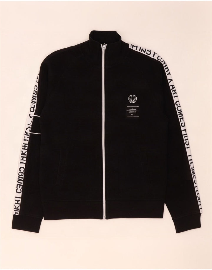 Jaqueta masculina de agasalho gráfico Fred Perry, pequena, preta, de algodão colorblock