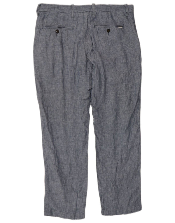 Calça masculina de terno reto sob medida Marks & Spencer W32 L29 linho azul