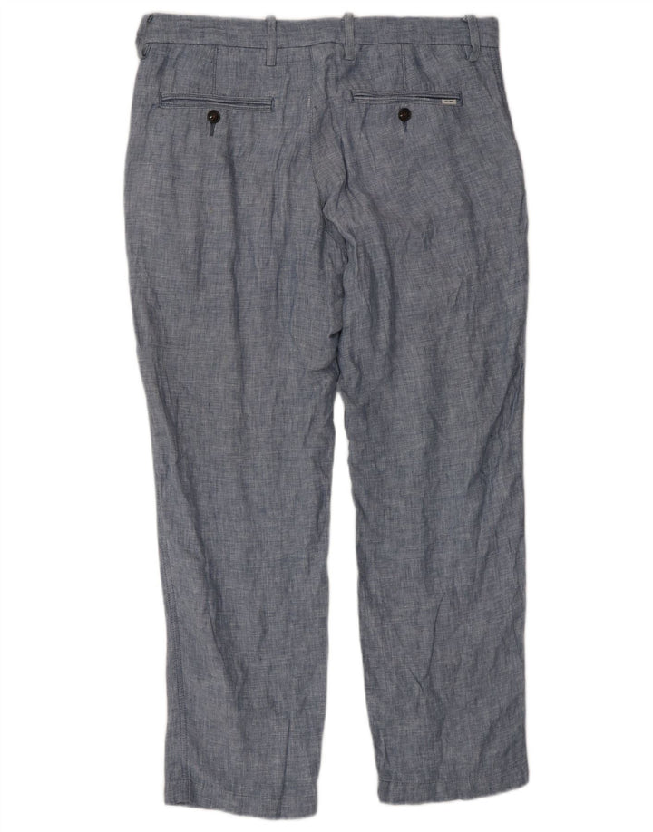 Calça masculina de terno reto sob medida Marks & Spencer W32 L29 linho azul