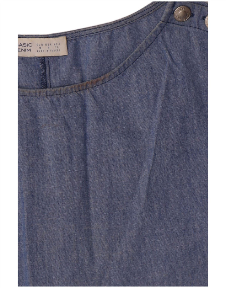 Vestido tenda feminino Zara UK 14 algodão azul médio