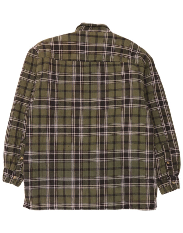Camisa masculina vintage de flanela de lenhador, algodão xadrez verde médio