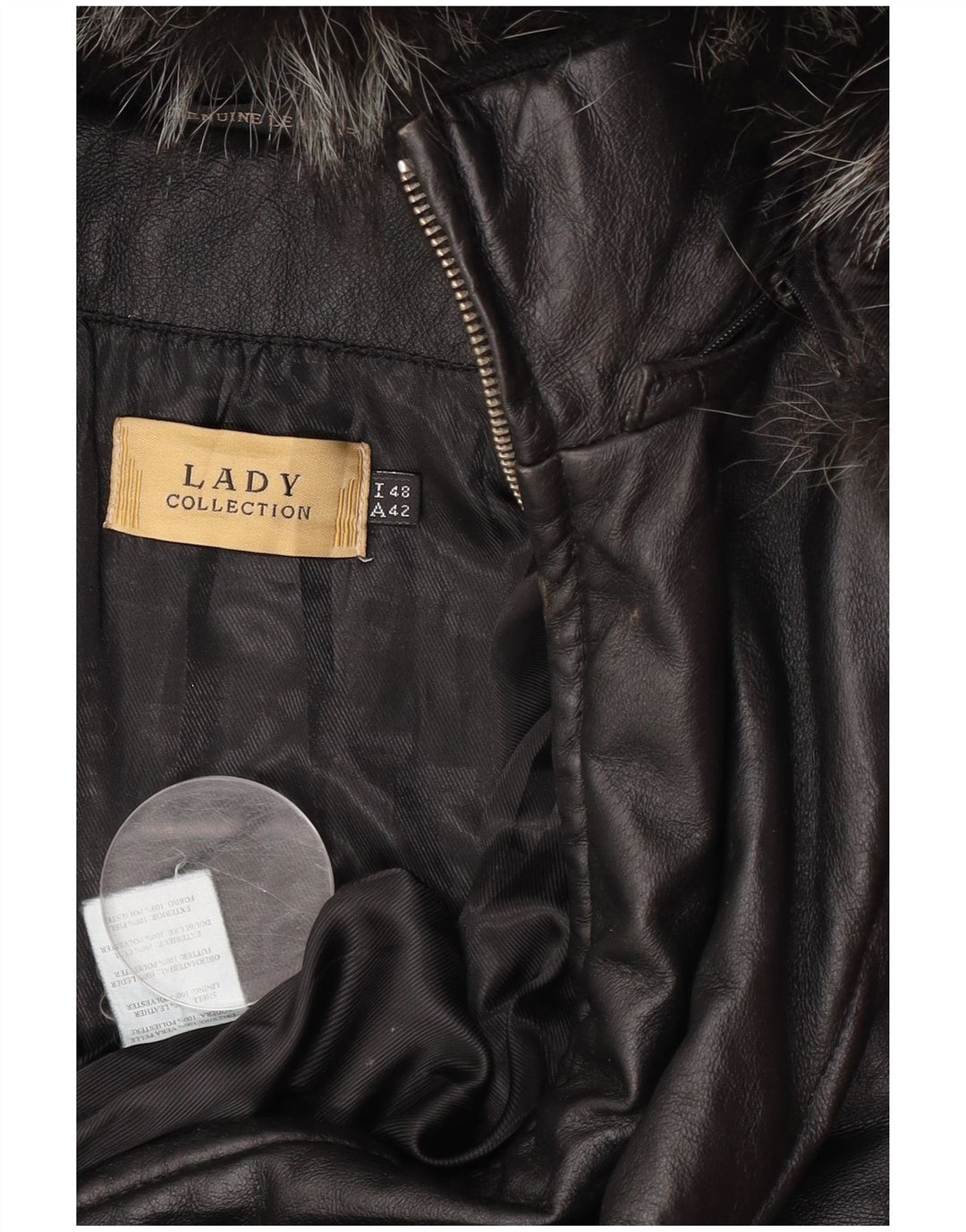 Jaqueta de couro com capuz feminino vintage IT 48 XL couro preto
