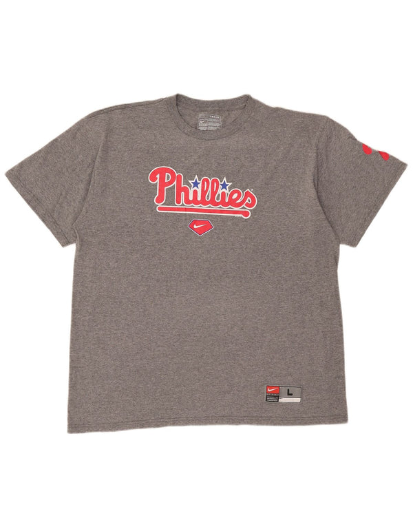 Camiseta Nike masculina Philadelphia Phillies com estampa gráfica grande de algodão cinza