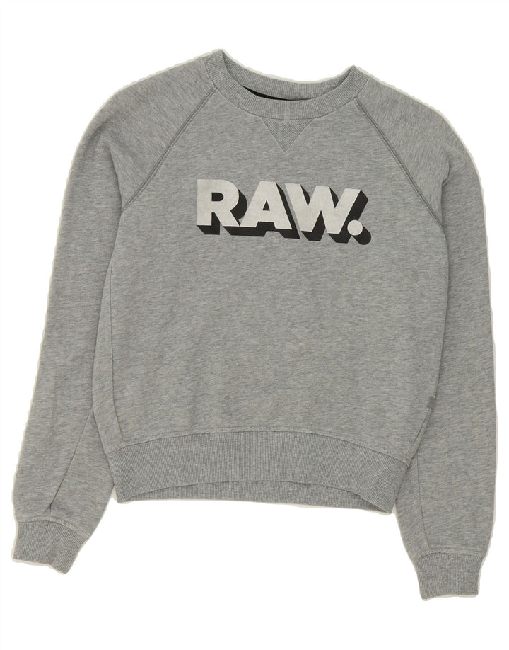 G-STAR Womens Graphic Sweatshirt Jumper UK 6 XS Grey Cotton Vintage G-Star and Second-Hand G-Star from Messina Hembry 