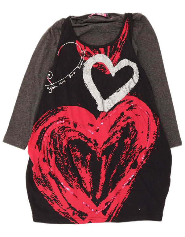 Desigual Vestido Bolha Gráfico Manga Comprida Meninas 7-8 Anos Coração Preto