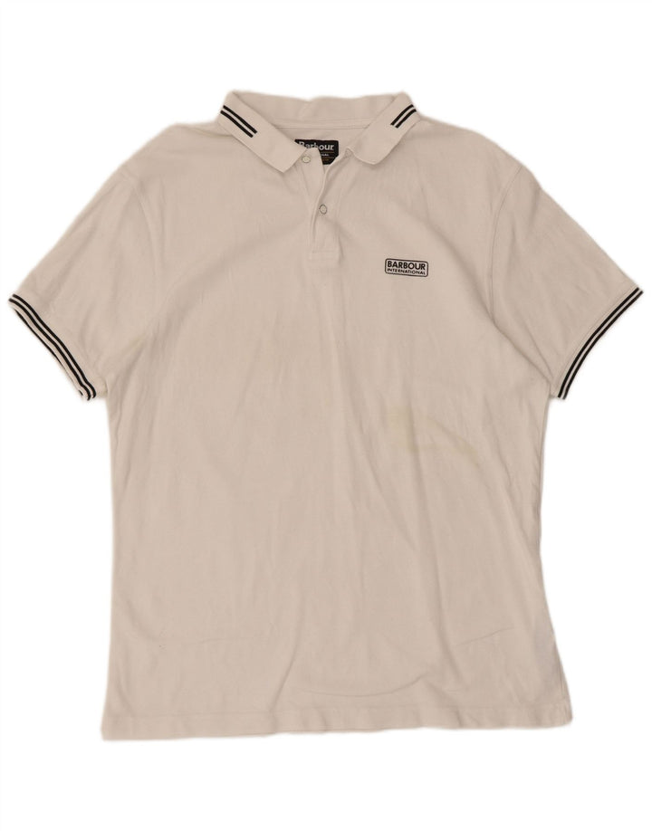 Camisa polo masculina Barbour grande algodão branco