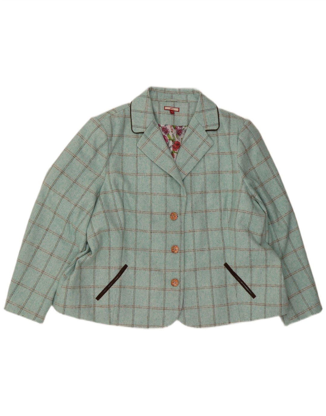 Jaqueta blazer feminina Joe Browns com 3 botões Reino Unido 30 7XL xadrez turquesa