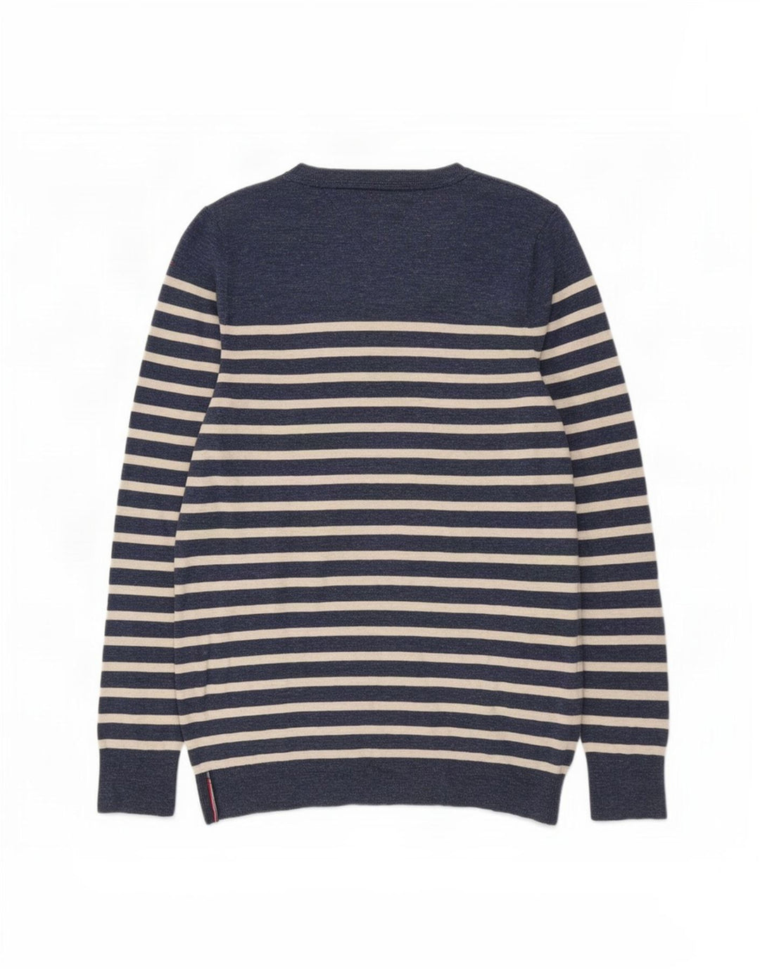 Tommy Hilfiger Suéter masculino com gola canoa médio listrado azul marinho