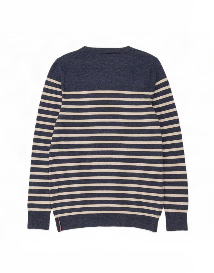Tommy Hilfiger Suéter masculino com gola canoa médio listrado azul marinho