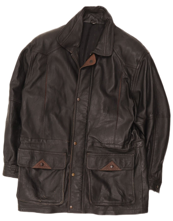 Casaco corta-vento masculino vintage de couro sintético IT 50 grande poliamida preta