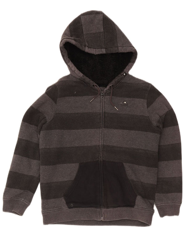 Suéter Quiksilver Boys Zip com capuz 13-14 anos algodão listrado cinza