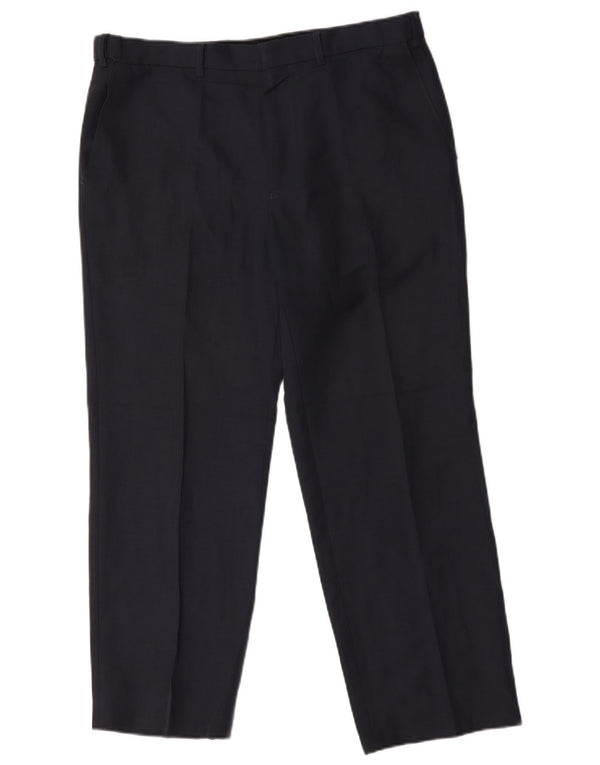 Calça chino reta masculina Marks & Spencer W36 L29 poliéster azul marinho