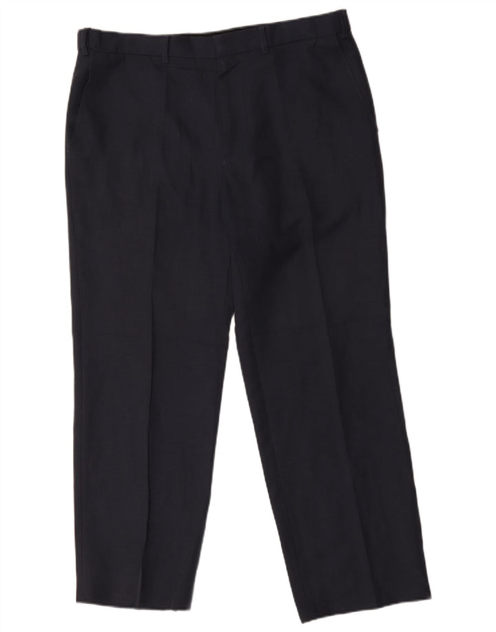 Calça chino reta masculina Marks & Spencer W36 L29 poliéster azul marinho