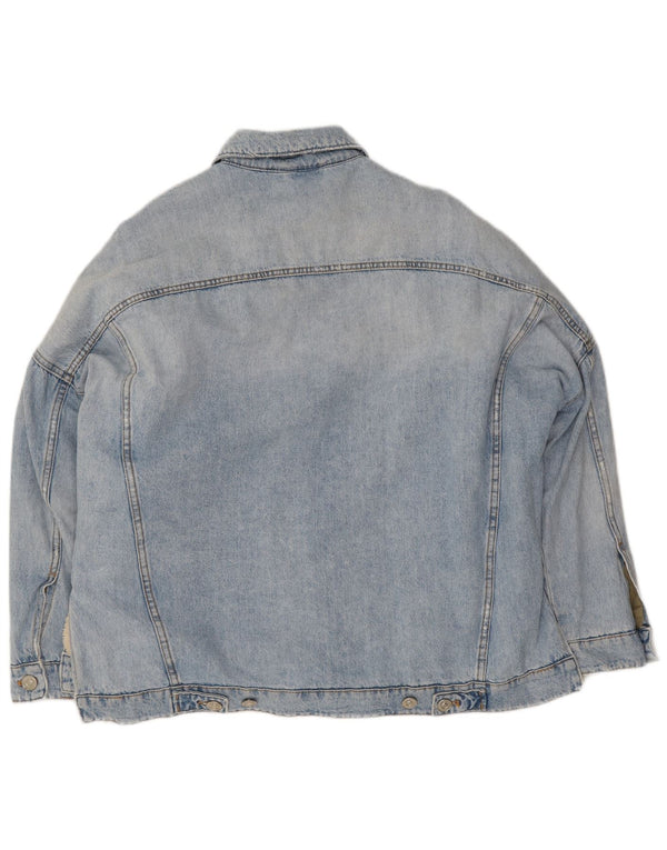 Zara Jaqueta jeans feminina oversized Sherpa Reino Unido 14 azul médio