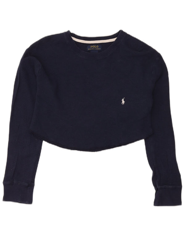 Polo Ralph Lauren Crop Top Feminino Manga Comprida UK 18 XL Azul Marinho Algodão