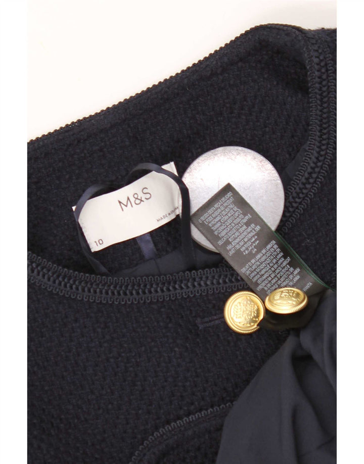 Jaqueta feminina Bolero de malha Marks & Spencer Reino Unido 10 pequena azul marinho poliéster