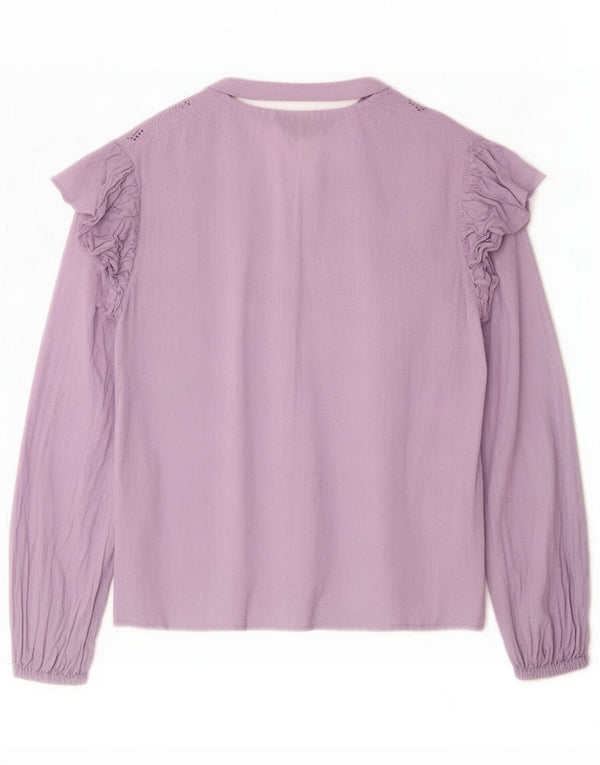 Lipsy Blusa feminina com babados na frente Reino Unido 10 algodão roxo pequeno