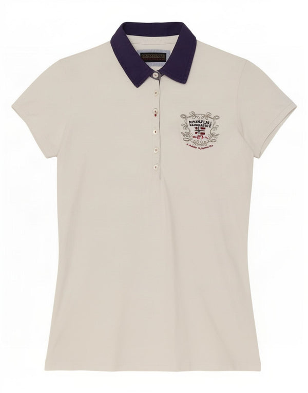 Camisa pólo geográfica feminina Napapijri UK 12 médio branco colorblock