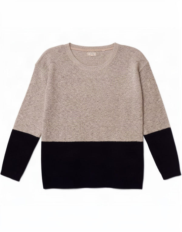 Suéter feminino Fat Face com gola canoa UK 12 bloco colorido cinza médio