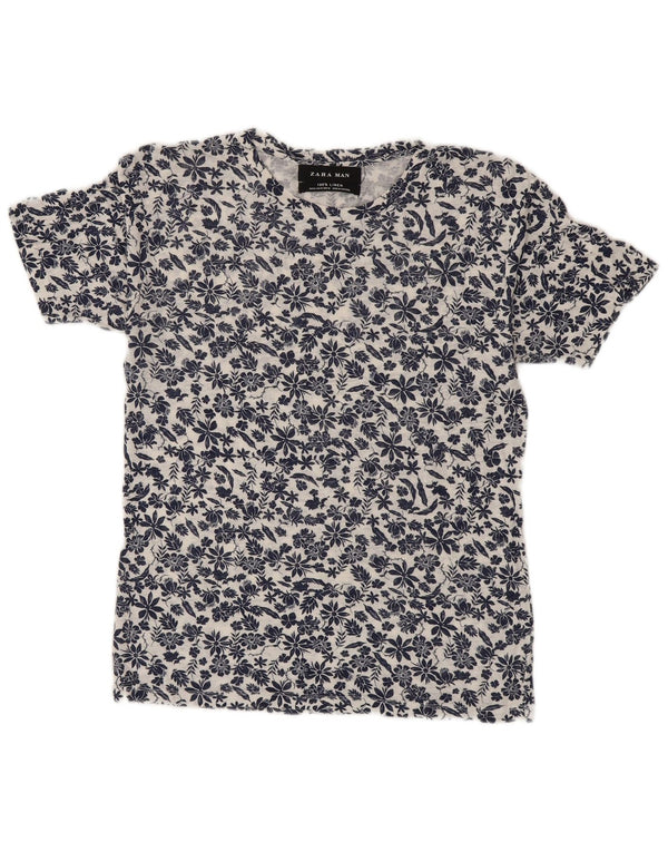 Zara Camiseta masculina Top Médio Branco Floral Linho