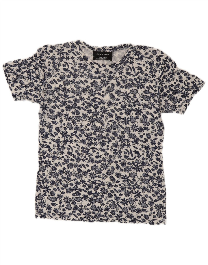 Zara Camiseta masculina Top Médio Branco Floral Linho
