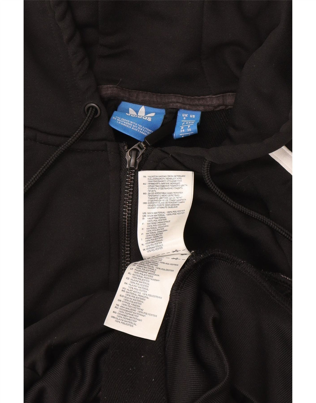 Suéter adidas feminino com capuz e zíper Reino Unido 8 pequeno poliéster preto