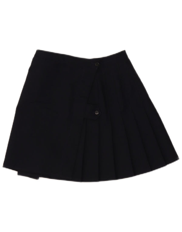 Mini saia plissada feminina vintage Reino Unido 10 pequena azul marinho
