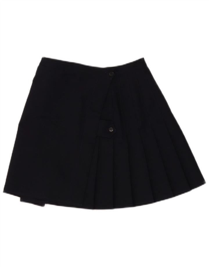 Mini saia plissada feminina vintage Reino Unido 10 pequena azul marinho