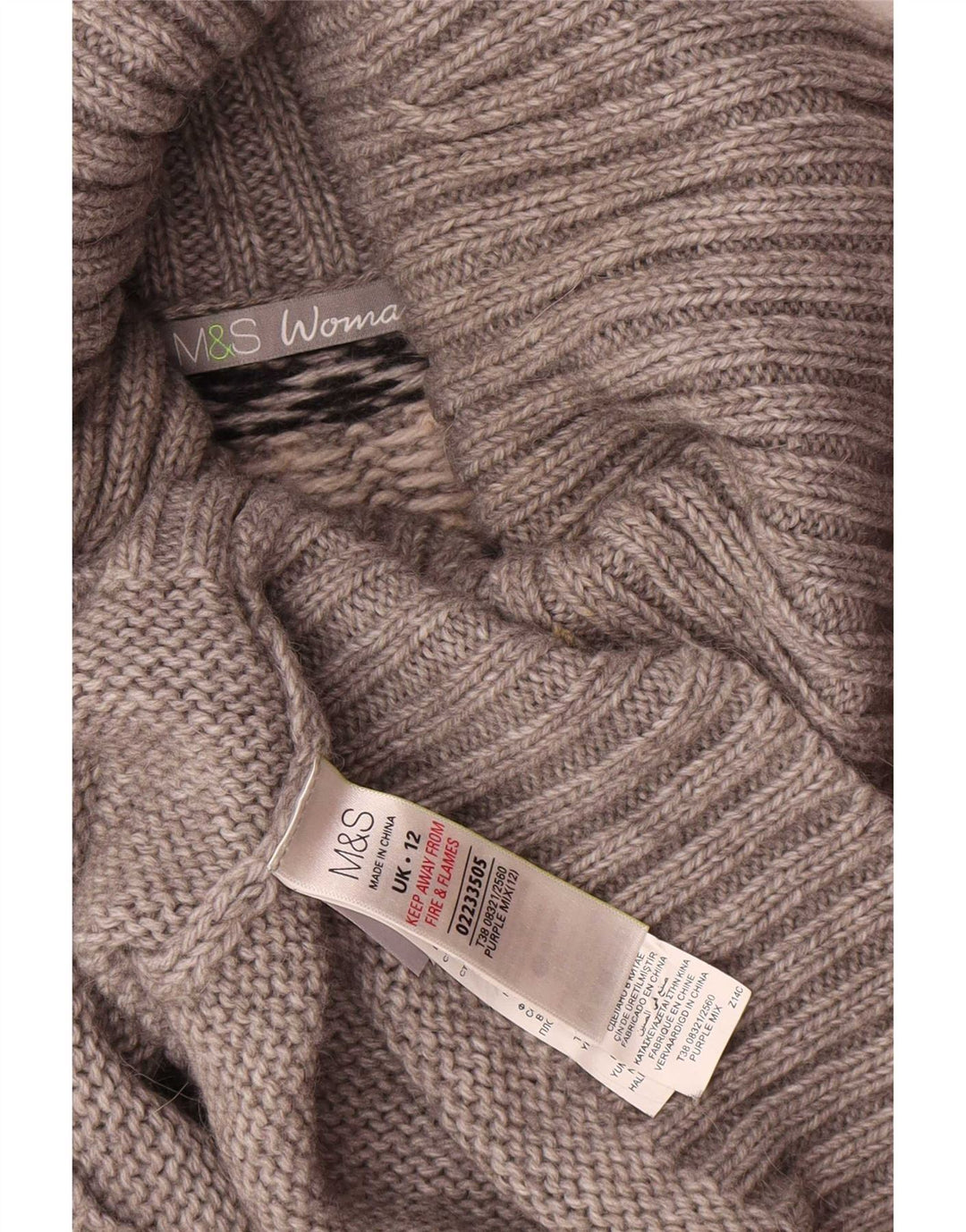 Suéter feminino Marks & Spencer com gola redonda Reino Unido 12 cinza médio Fair Isle