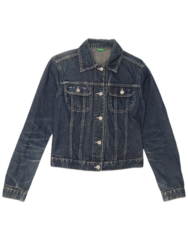 Jaqueta jeans feminina Benetton UK 10 algodão azul pequeno
