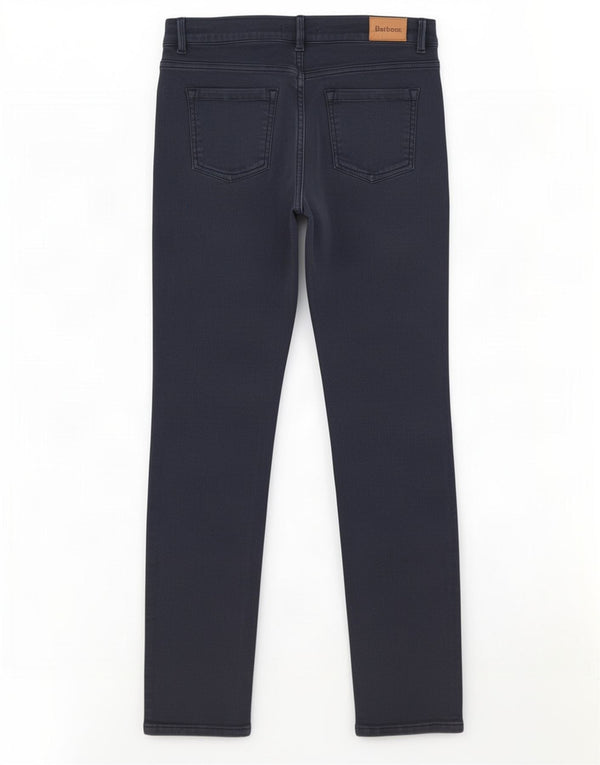 Calça feminina casual slim Barbour Reino Unido 14 médio W30 L29 algodão azul marinho